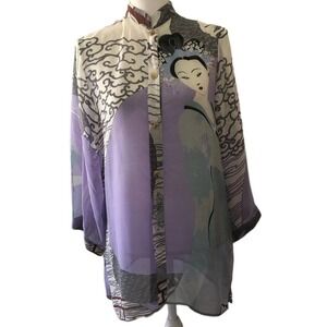 Citron Santa Monica Sz S Art-Wear Geisha Dragon Silk Asian Duster Dress Jacket